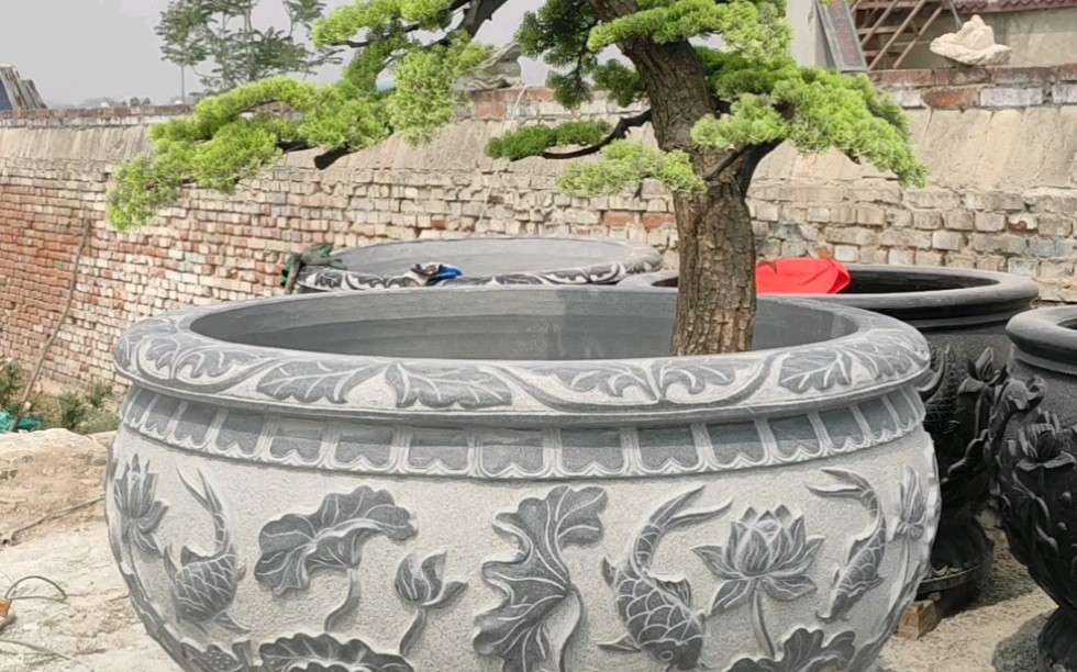 石雕门海鱼缸花盆庭院摆件装饰