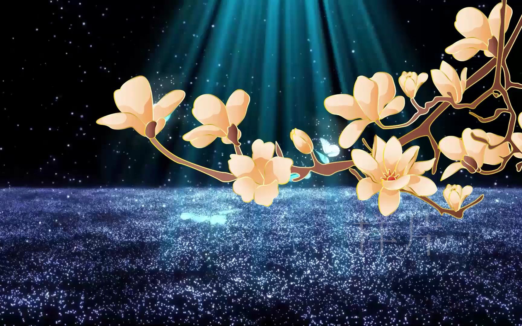 玉兰花开伴奏led背景视频 唯美蓝色花开幼儿舞蹈舞台背景视频2414