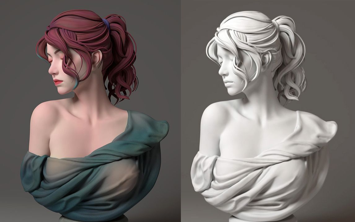 【zbrush新手教程】写实女性半身像雕刻/zb上色方法与技巧讲解-3d人物
