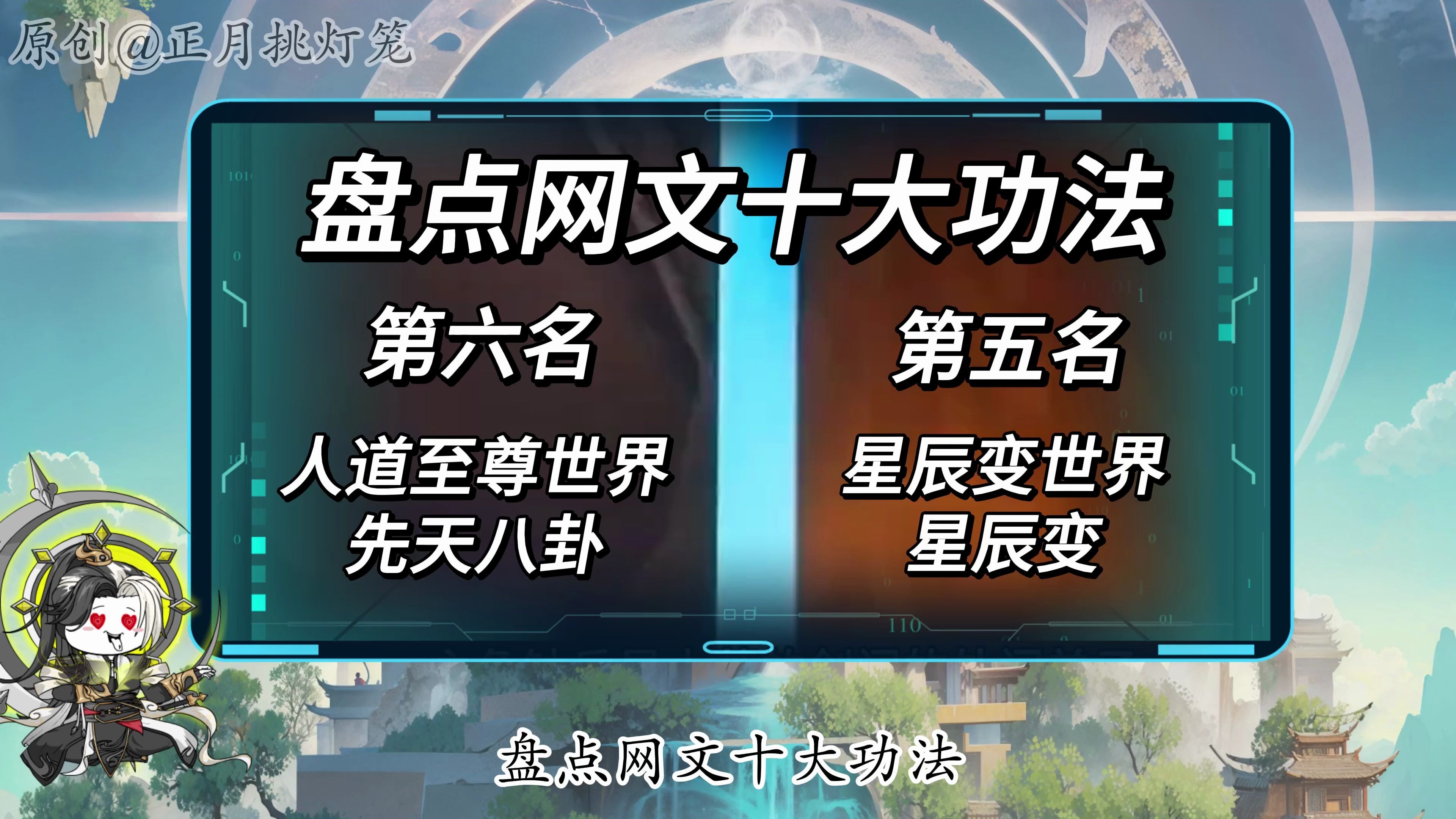 [图]第二十二集：盘点网文十大功法，第六名，人道至尊世界，先天八卦。第五名，星辰变世界，星辰变！