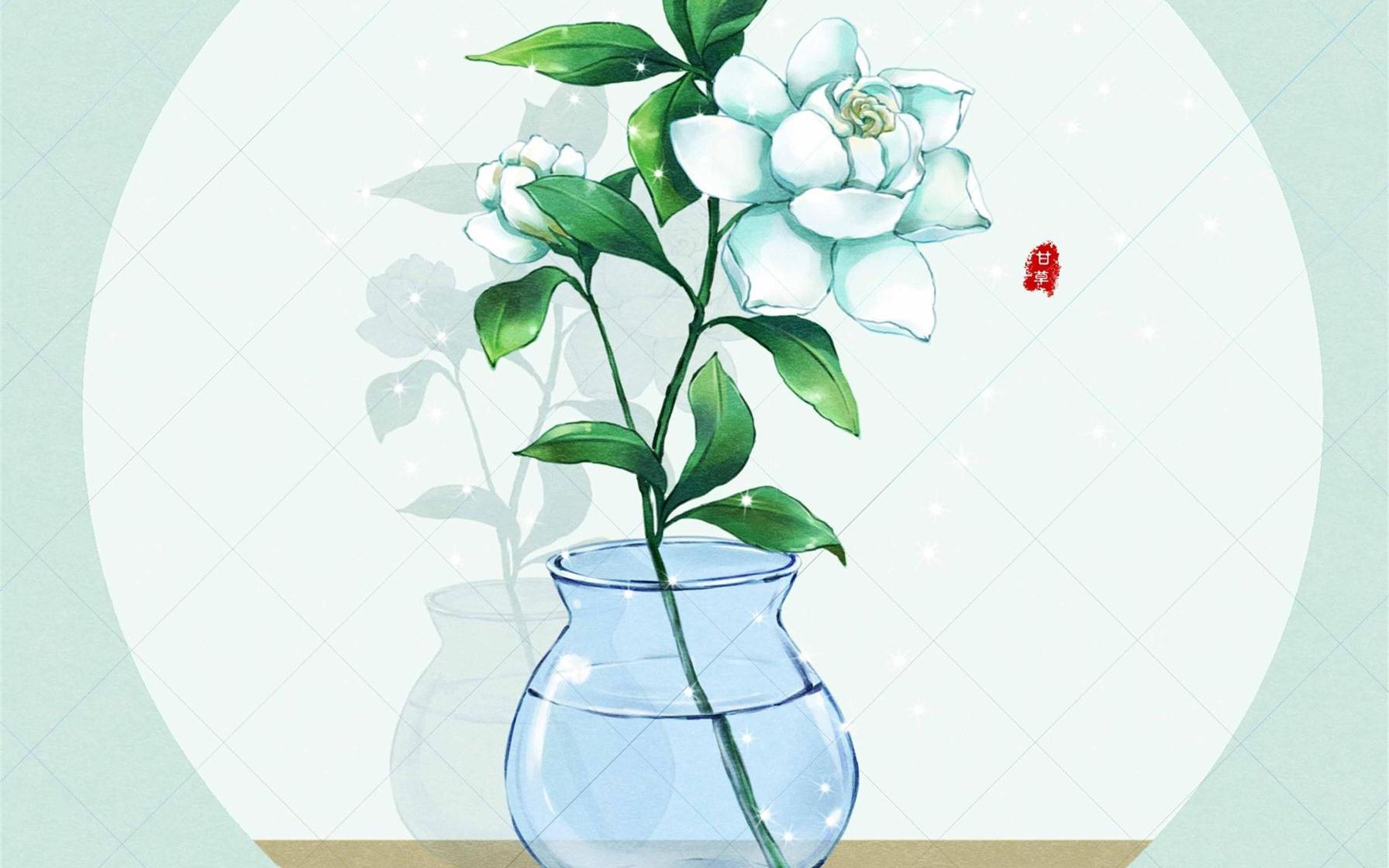 板绘仿水彩-栀子花_哔哩哔哩 (゜-゜)つロ 干杯~-bilibili