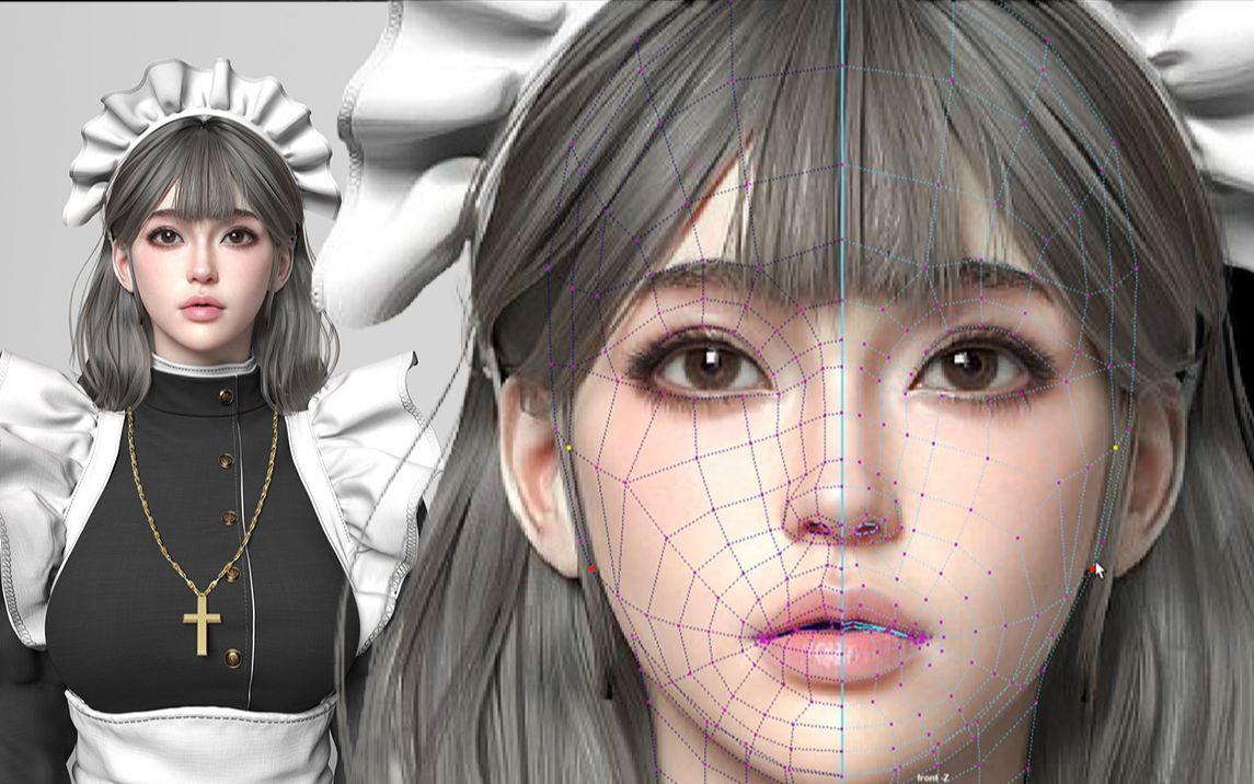 【maya人物建模】影视3d写实角色制作,女仆装小姐姐人物布线教程