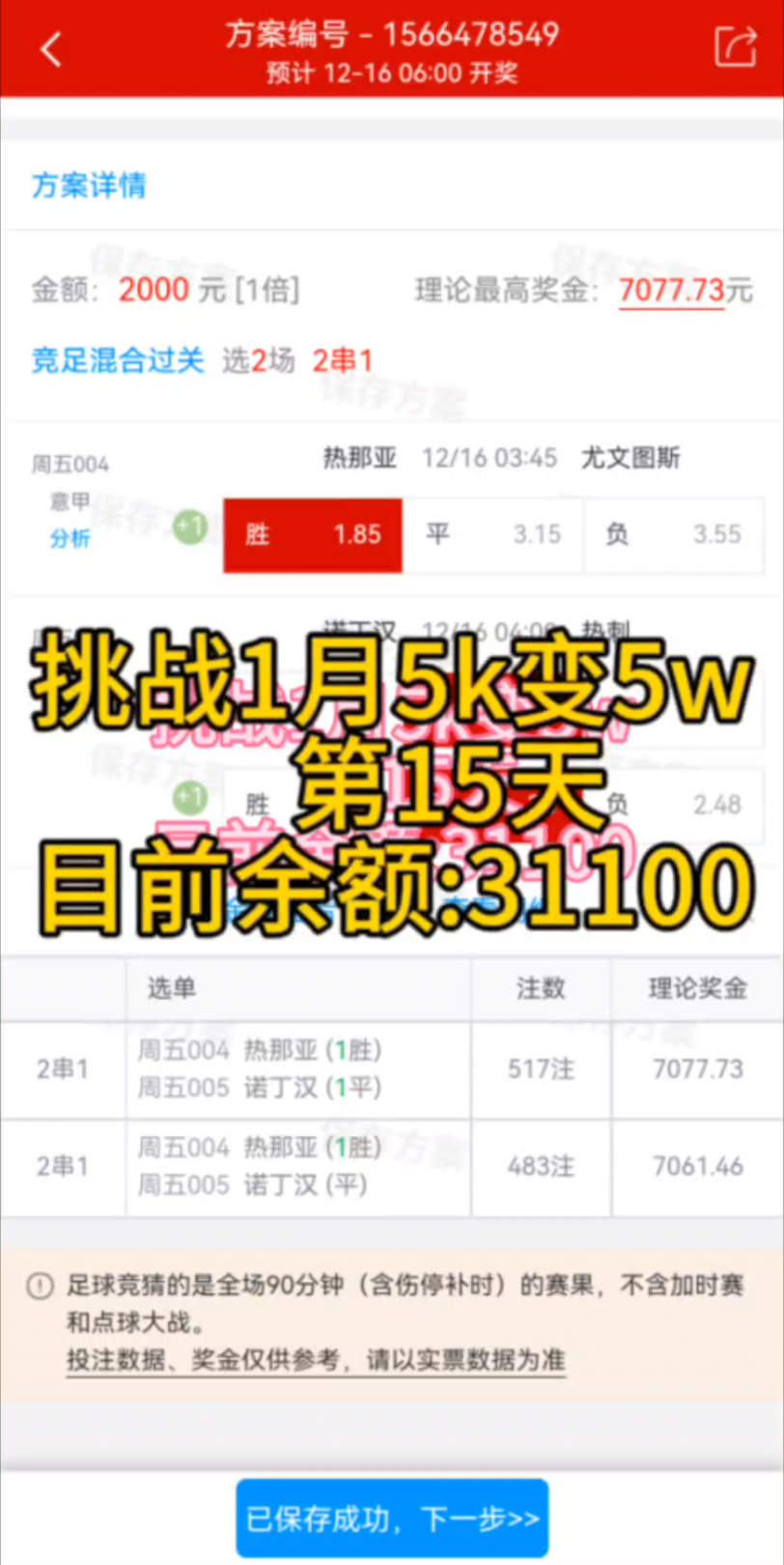 挑战1月5k变5w的第15天,目前余额31100.昨天多了一球有些可惜,哔哩哔哩bilibili