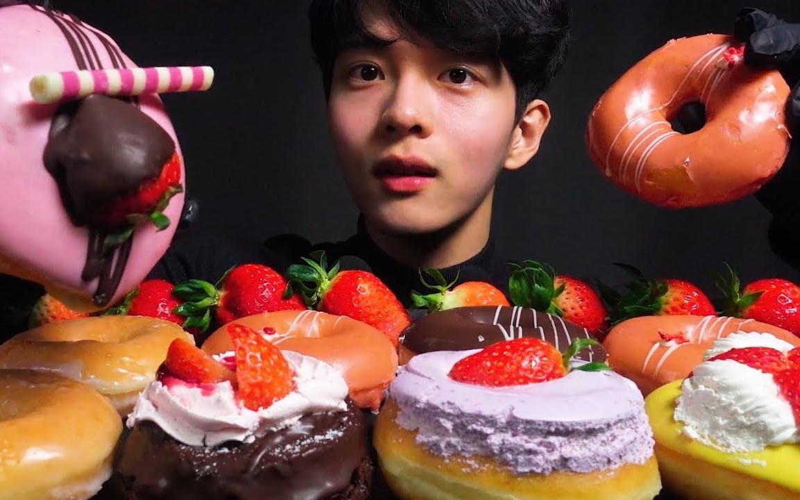 【 chan sori】吃播 各种各样的甜甜圈&草莓_哔哩哔哩 (゜-゜)つロ
