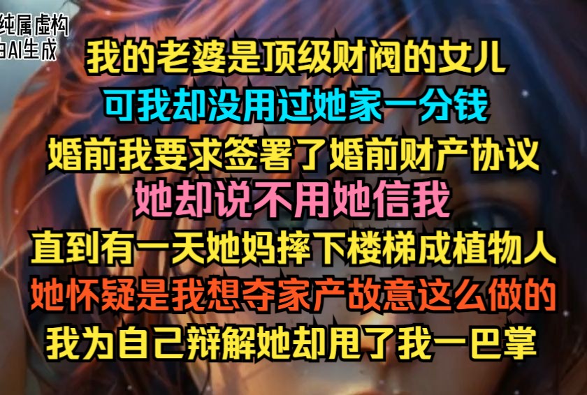 我的老婆是顶级财阀的女儿,可我却没用过她家一分钱,婚前我要求签署婚前财产协议她却说不用她信我,直到有一天她妈摔下楼,她认为是我做的哔哩哔...