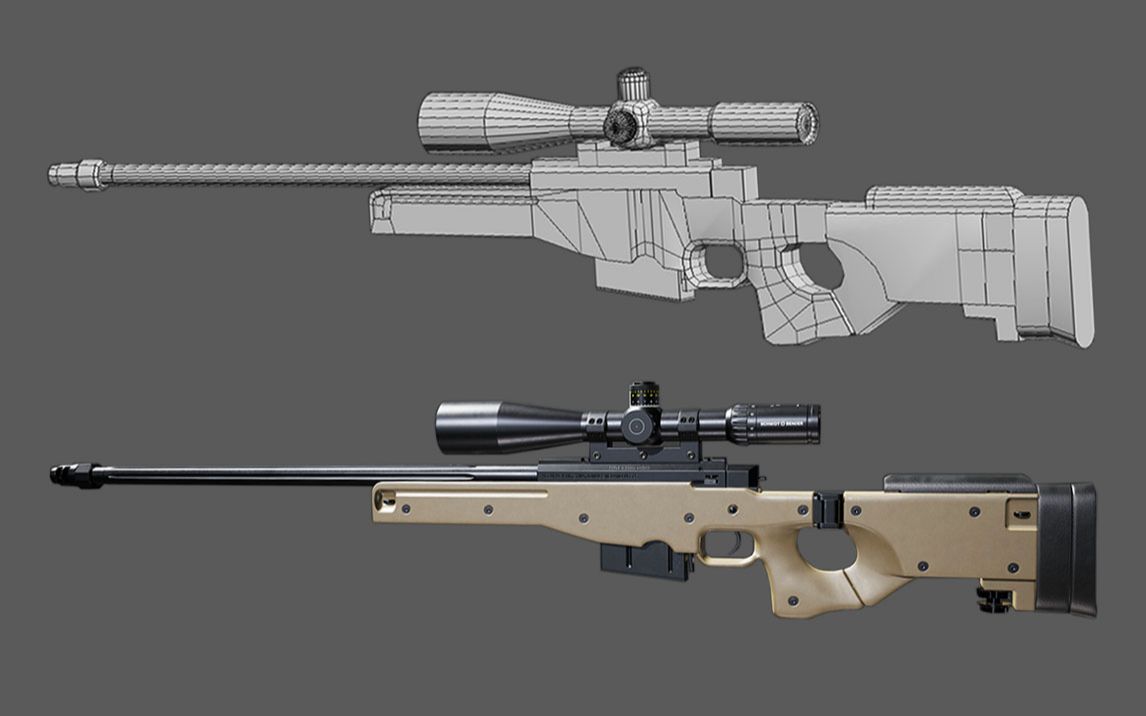 【3dmax建模】新手狙击步枪模型制作,看完这个教程布线技巧理念都学会