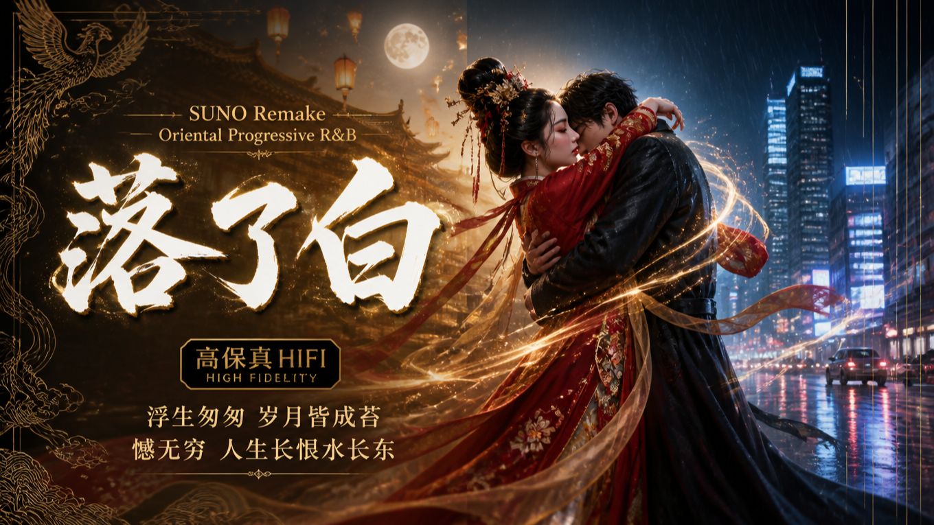 Suno V5.5】AI重制《落了白》｜“人生长恨水长东”｜Oriental R&B｜“如霜雪，化开时最为冷冽”｜极简古琴×尺八男女对唱