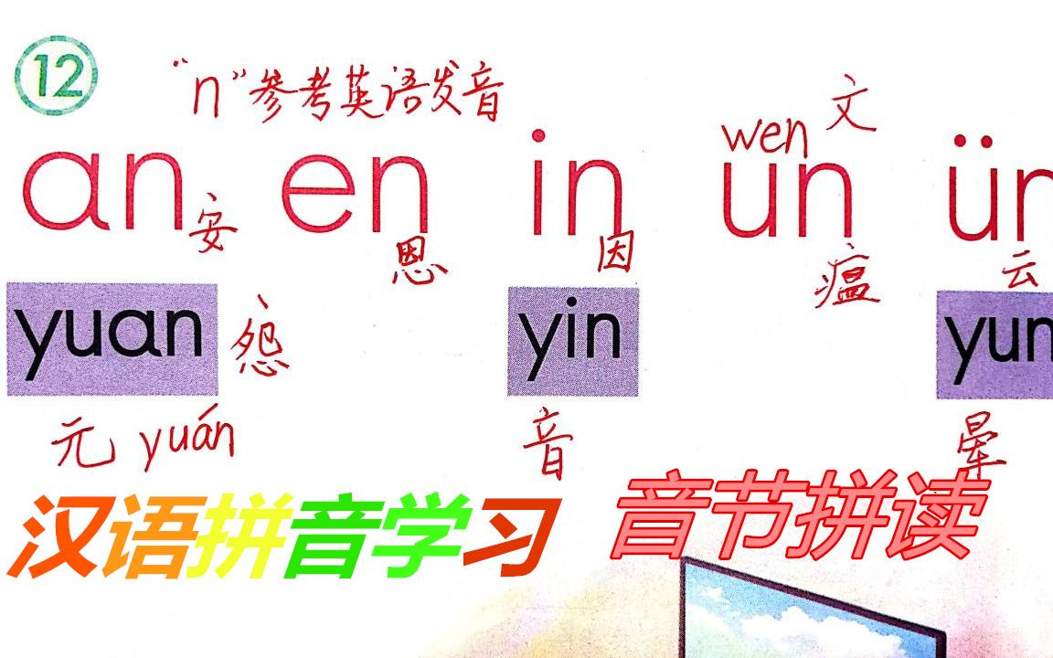 前鼻韵母an en in un 㼮及其音节拼读,一年级汉语拼音学习,小学语文哔哩哔哩bilibili