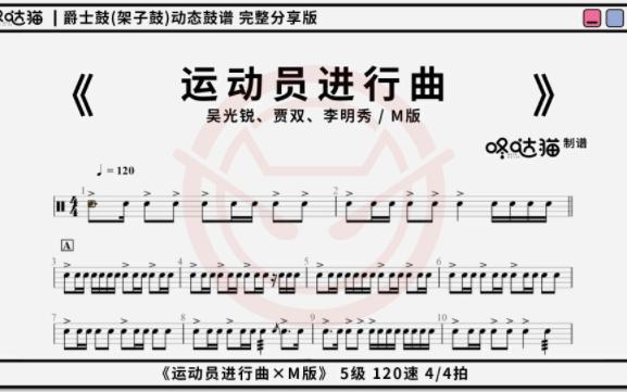 [图]《运动员进行曲[M版]》 咚哒猫 架子鼓动态鼓谱