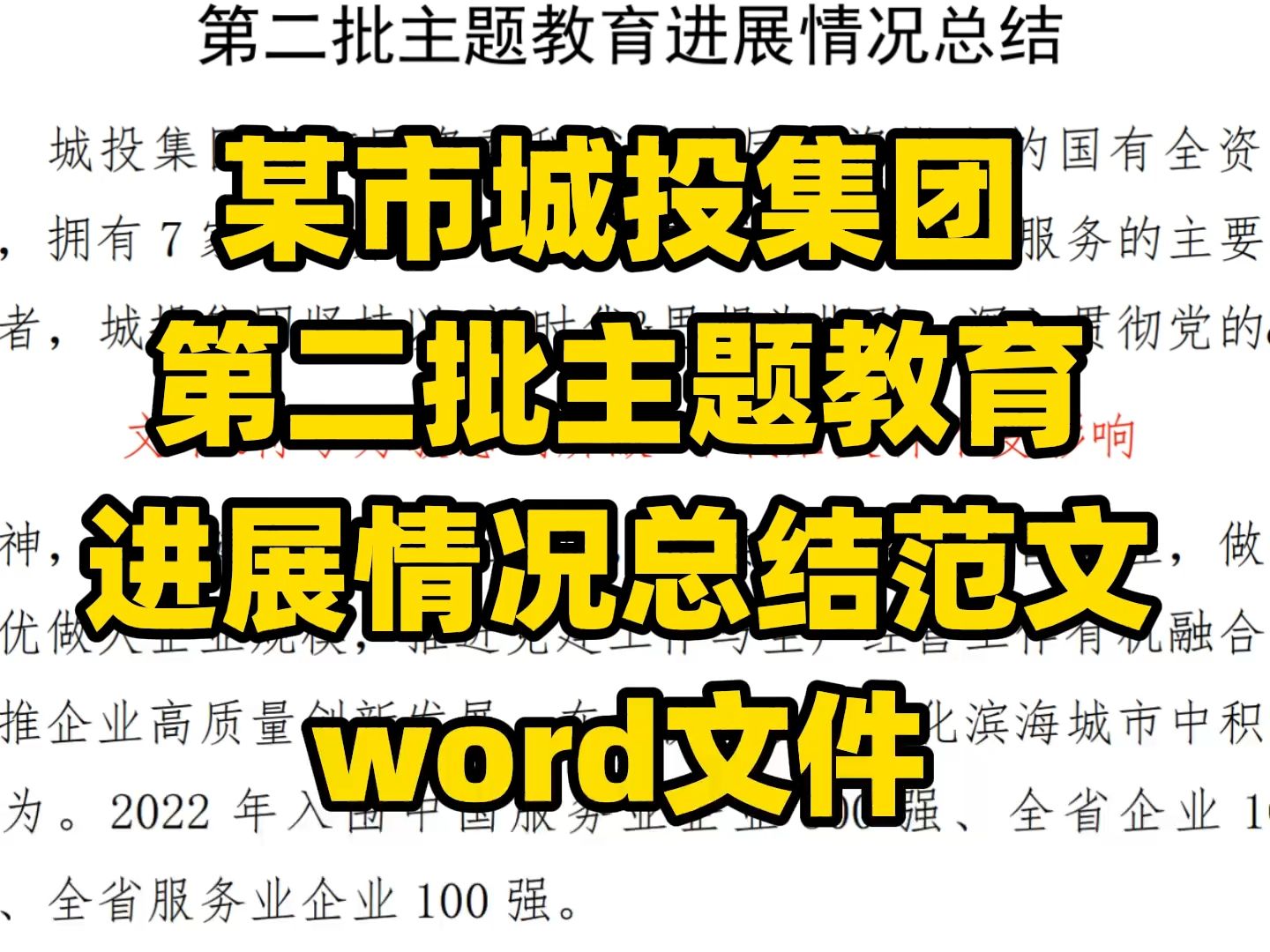 某市城投集团 第二批主题教育 进展情况总结范文 word文件哔哩哔哩bilibili