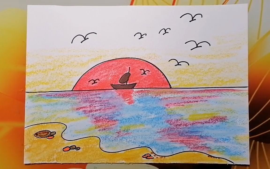 海边图画儿童绘画大全图片