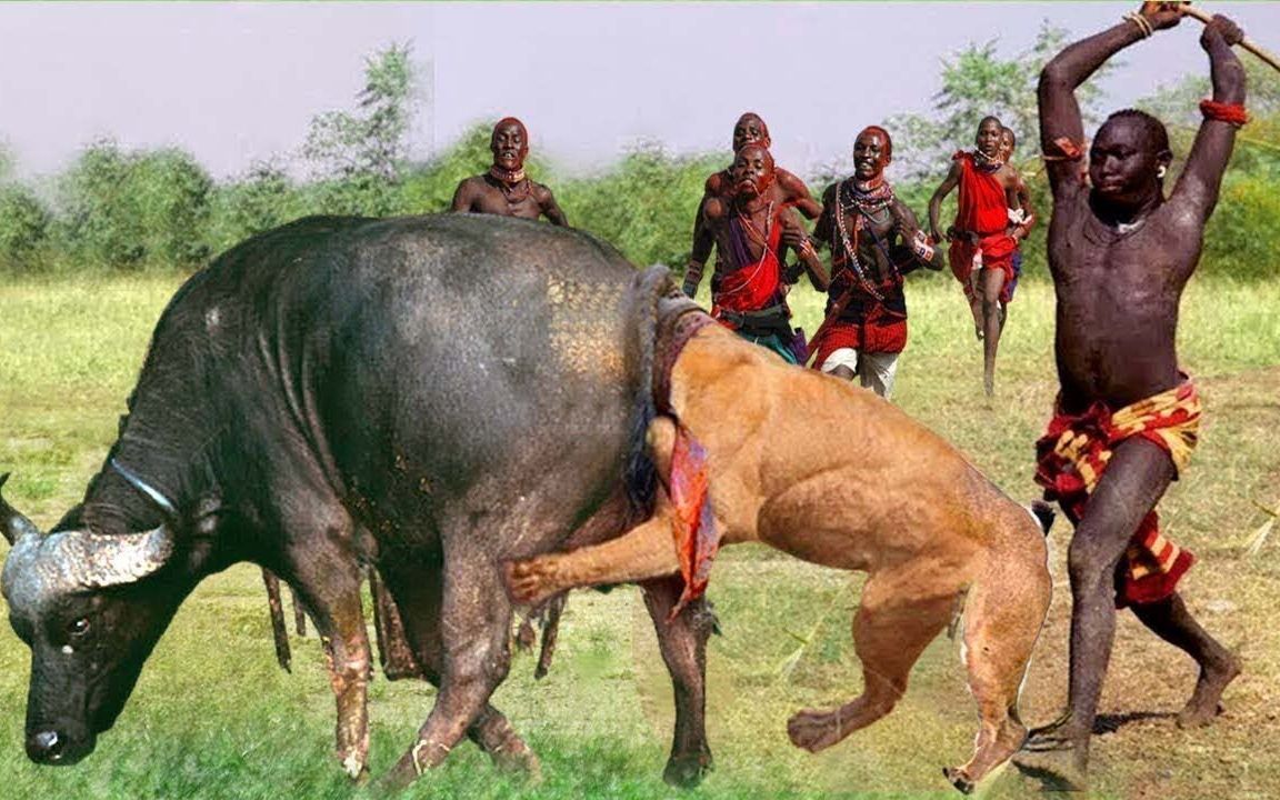 勇敢的马赛人攻击狮子和猎豹以拯救水牛和可怜的动物-动物袭击2023!