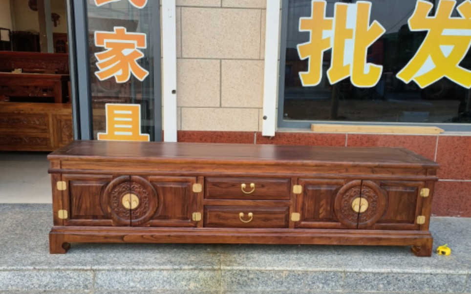 北方榆木双团圆电视柜,榫卯工艺制作,带走纯铜配饰