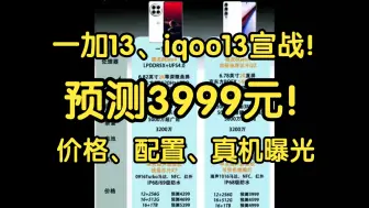 连夜官宣！一加13和IQOO13价格、配置曝光！预计3999元，优缺点对比！双11可用地区补贴！玩大了！