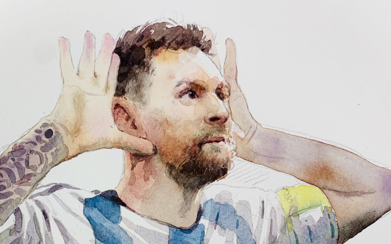 第一次用水彩画梅西,竟是被男同事安利画的!