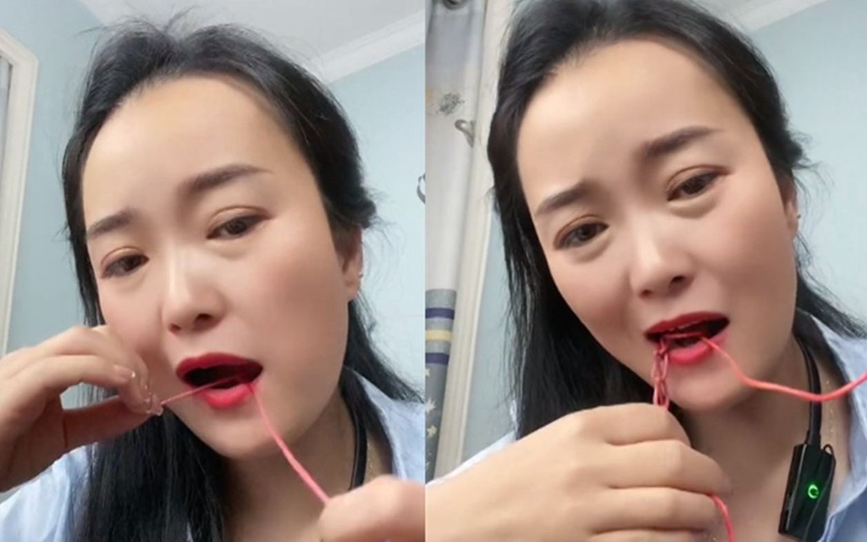 绝活!女子用舌头给绳子打结,速度比常人手工还快