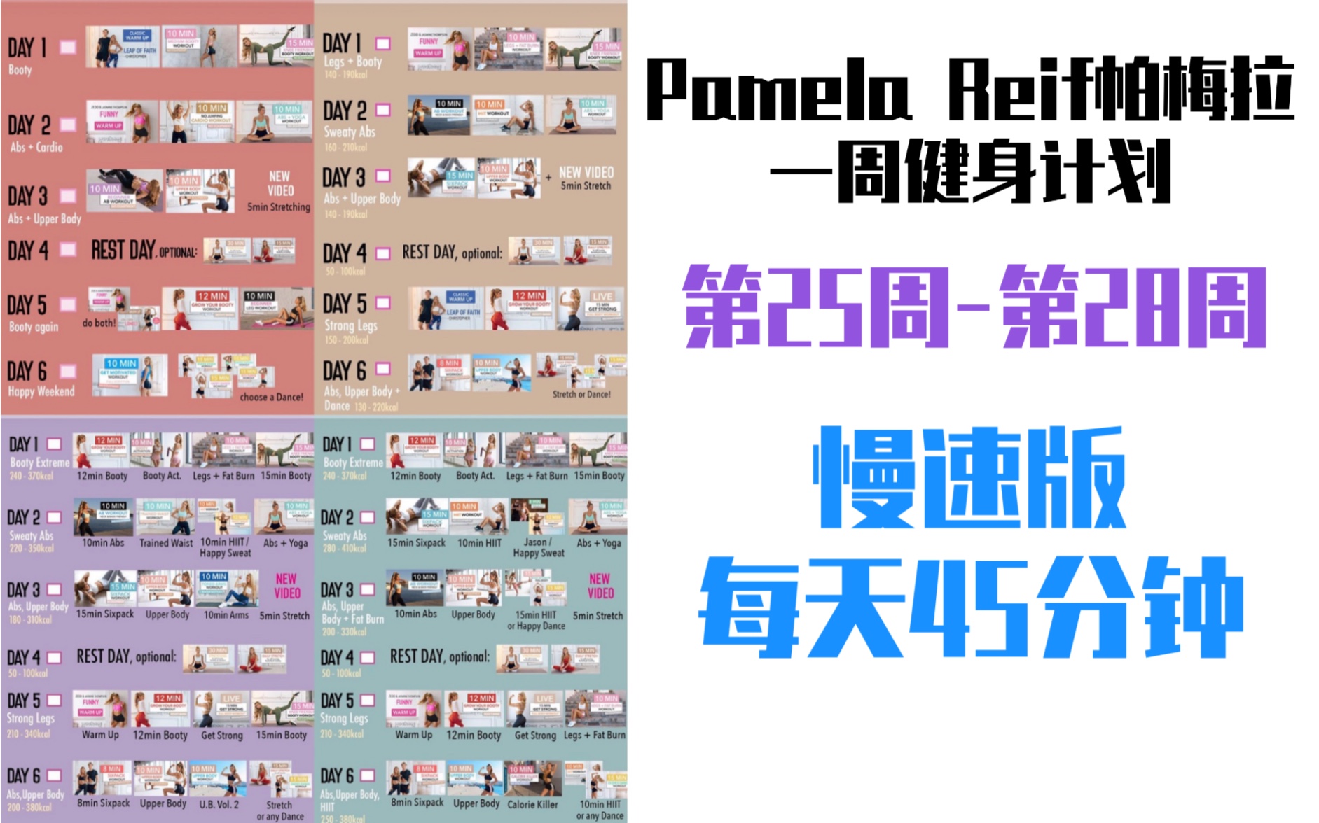 [图]【Pamela Reif】帕梅拉一周健身计划(第25-28周)|慢速版45分钟25.0版26.0版27.0版28.0版合集自用跟练