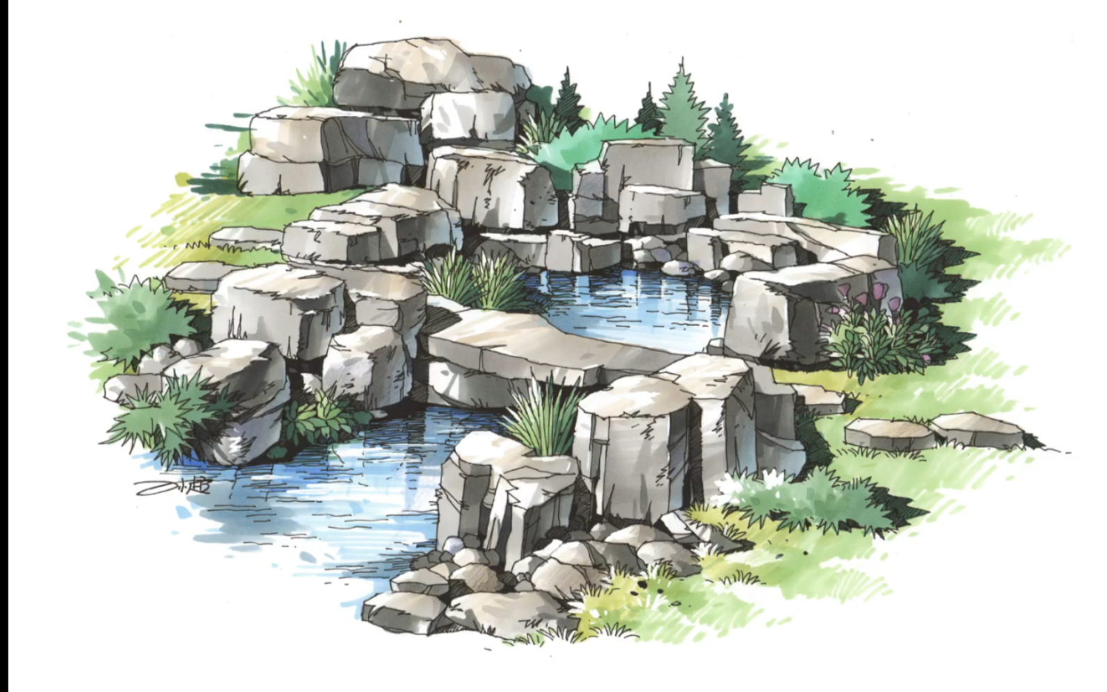石头小品景观手绘表达你要的景观石头画法来了