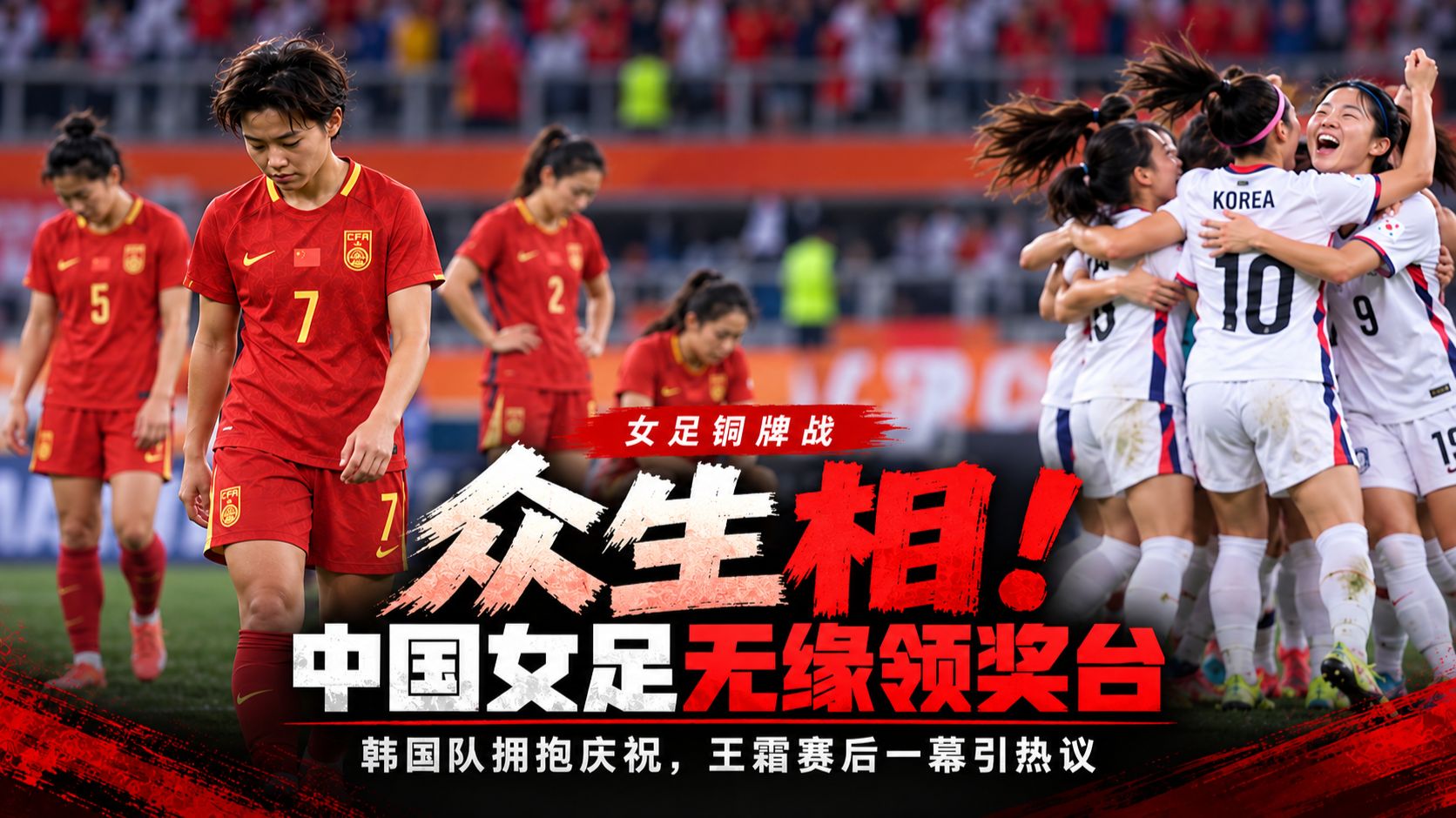 众生相！中国女足无缘领奖台，韩国队拥抱庆祝，王霜赛后一幕引热议