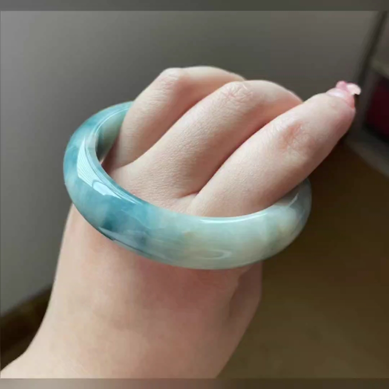 漏出a货53圈口翡翠手镯,牛仔蓝,货头色,299包邮出