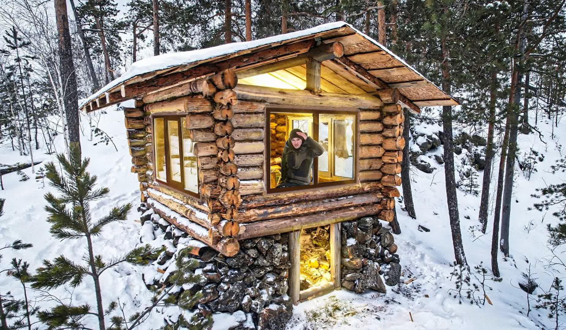 [图]进入冰天雪地的森林，把我的木屋和地下室建造完善，暴风雪住着极度奢华