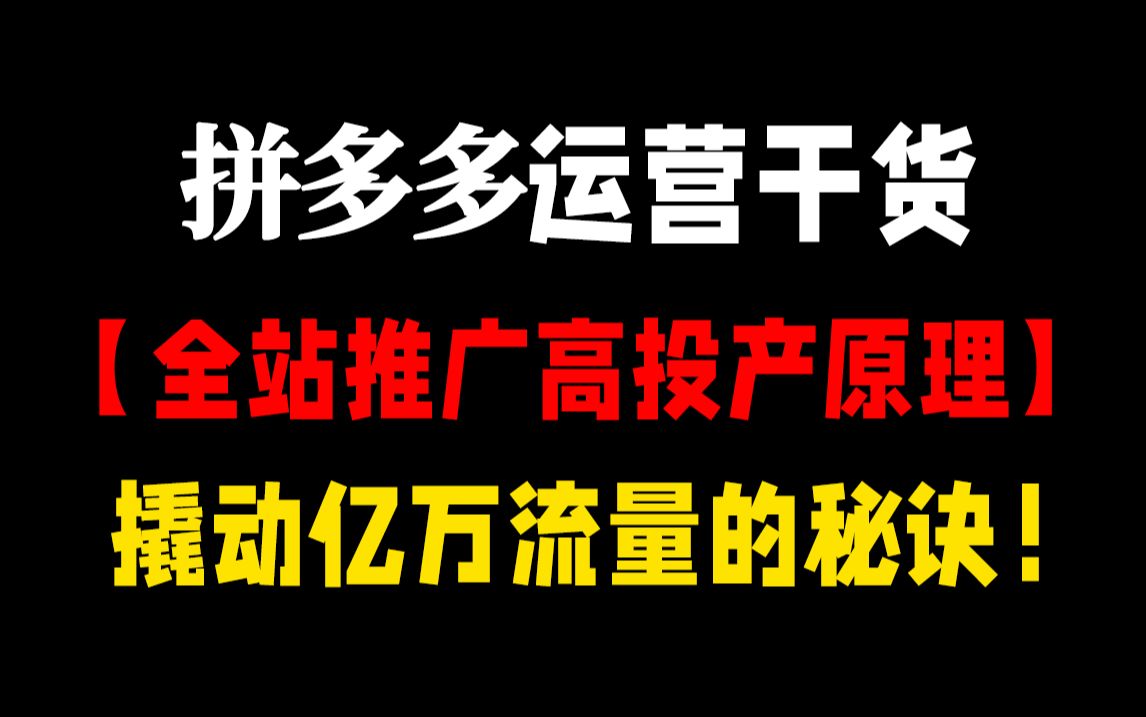 【拼多多运营】最实用的拼多多新手开店实操教程分享,拼多多店铺运营全站推广高投产原理及拖价实操技巧!全程干货,亲测有效!哔哩哔哩bilibili