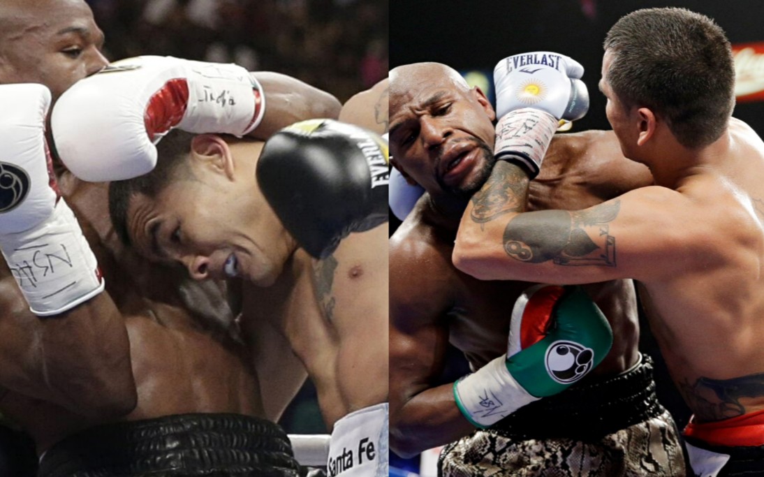 麦达纳街斗模式对付梅威瑟: 掏蛋头槌咬手手, 肘膝摔跤打后脑