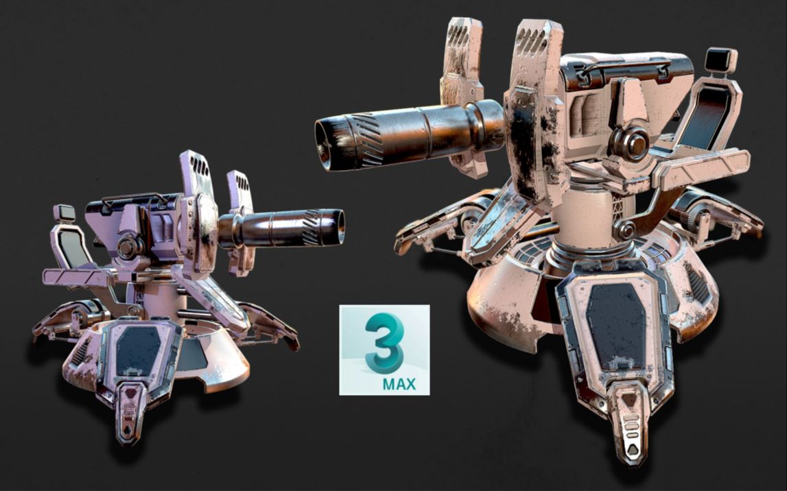 【3dmax建模】游戏炮台模型制作,硬表面机械布线干货知识