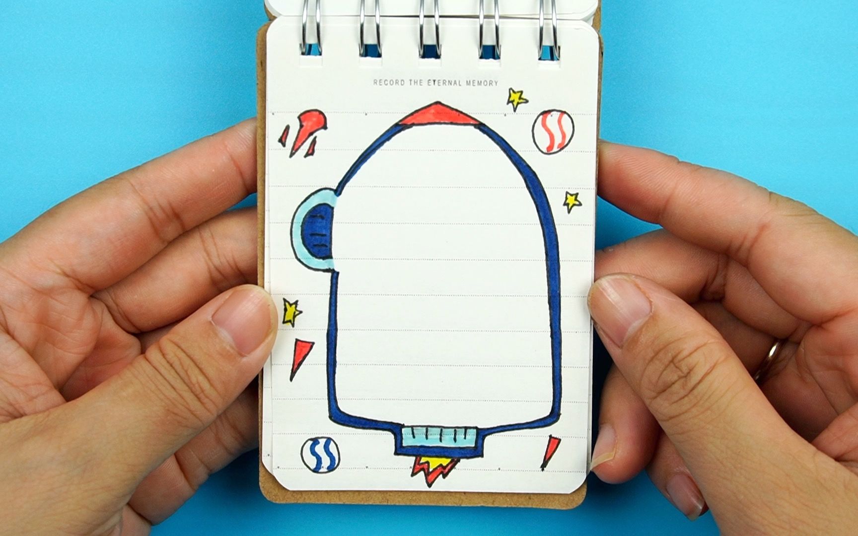 手绘教程,创意便签本手绘,卡通火箭和星球图案简笔画