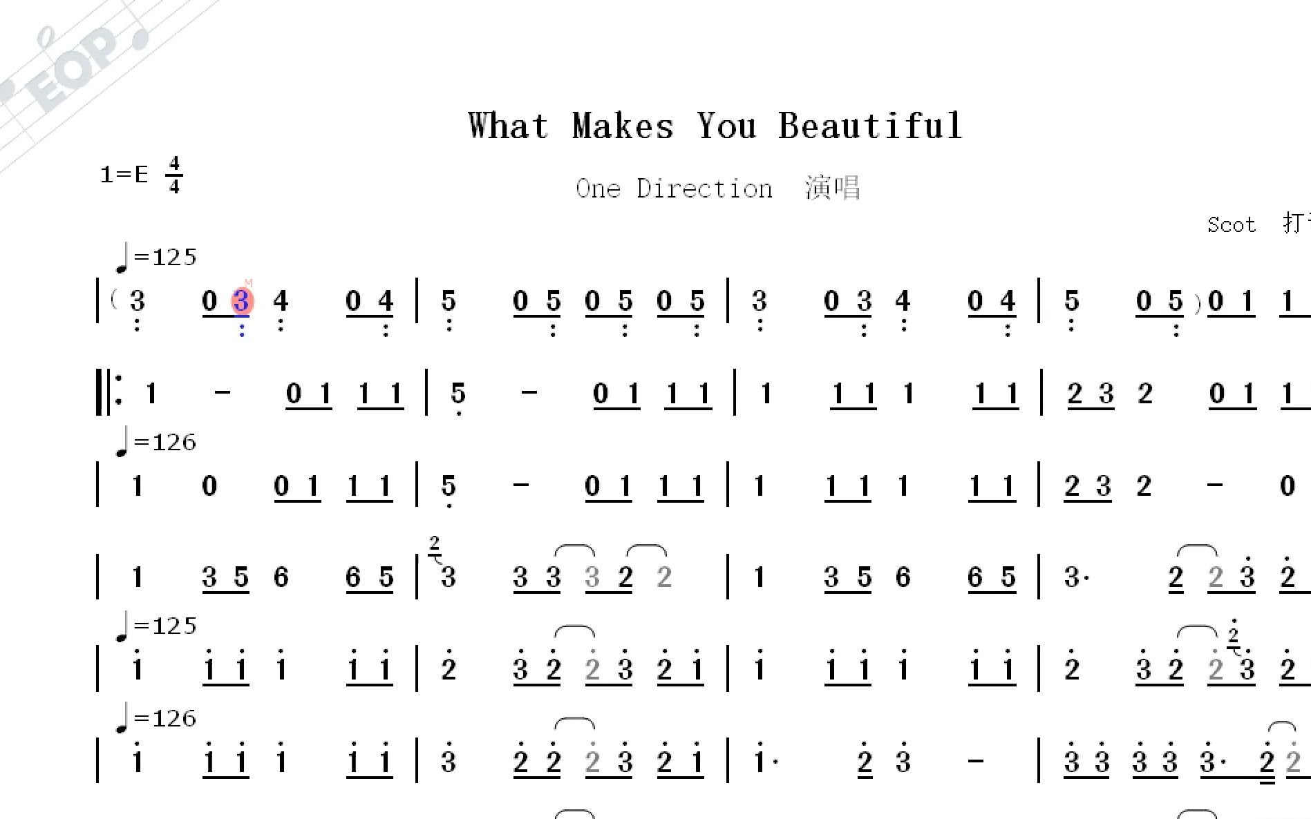 [图]欧美经典歌曲-What Makes You Beautiful_One Direction演唱--动态简谱