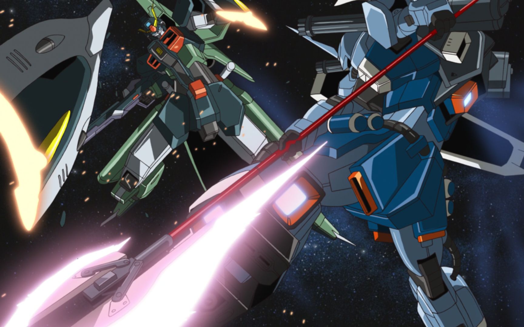 地球联合阵营三小强驾驭高达前来战斗阿斯兰驾驭扎古狂揍他们