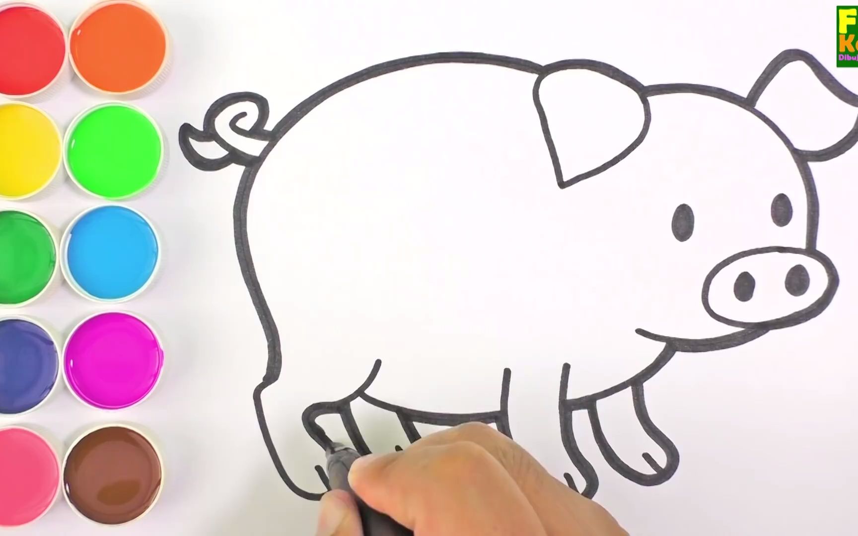 【简笔水彩画】教你画一只小猪然后上色~超级简单的绘画,一看就会!