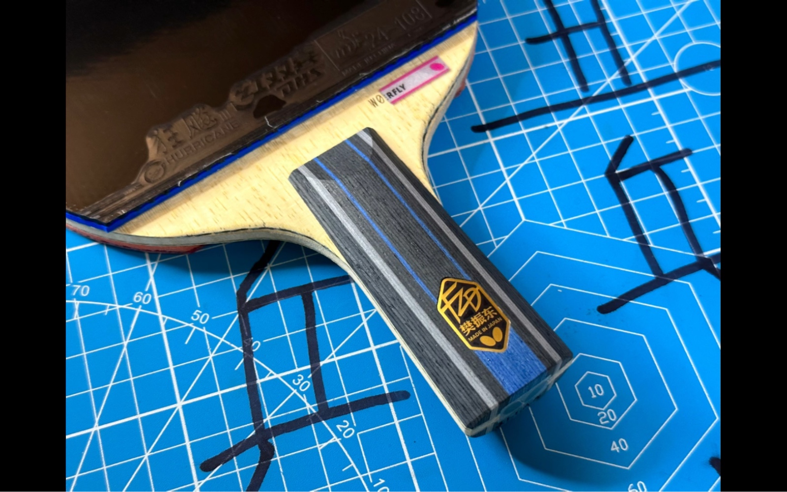 樊振东alc直拍,正手红双喜狂飙三neo蓝省,反手蝴蝶t05,聊聊天吧.