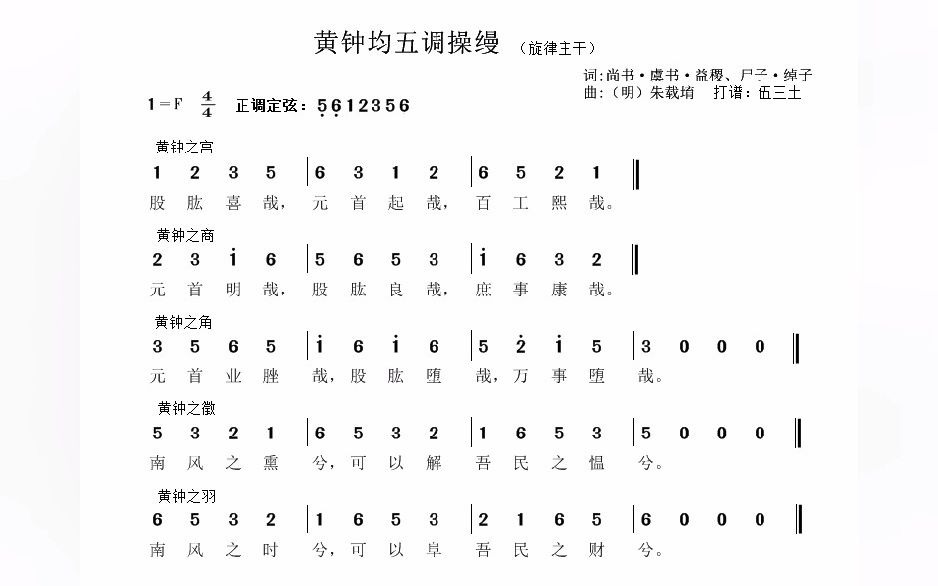 [图]朱载堉《律吕正论·箫韶琴律说》·古琴六十调旋宫·黄钟均五调操缦