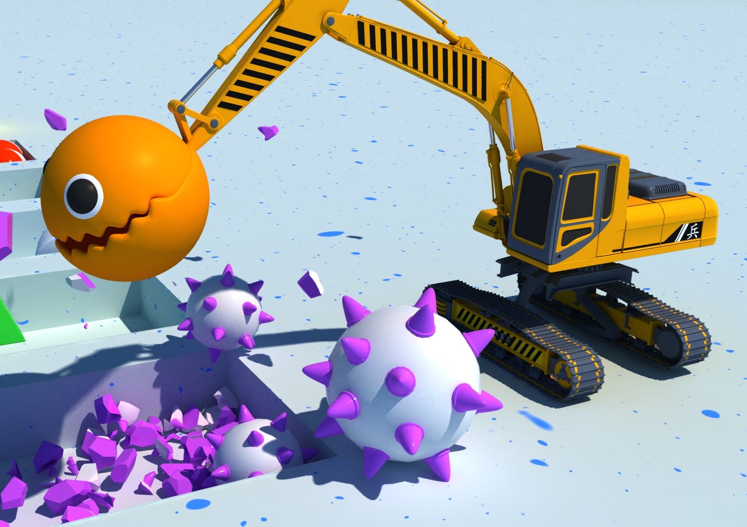 吃颜色球,少儿卡通挖掘机工程车汽车玩具车,幼儿启蒙益智动画片