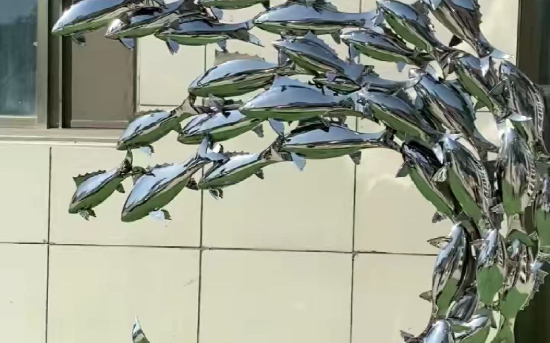 不锈钢鱼群圆环雕塑镜面拉丝公园海洋馆小品定制摆件