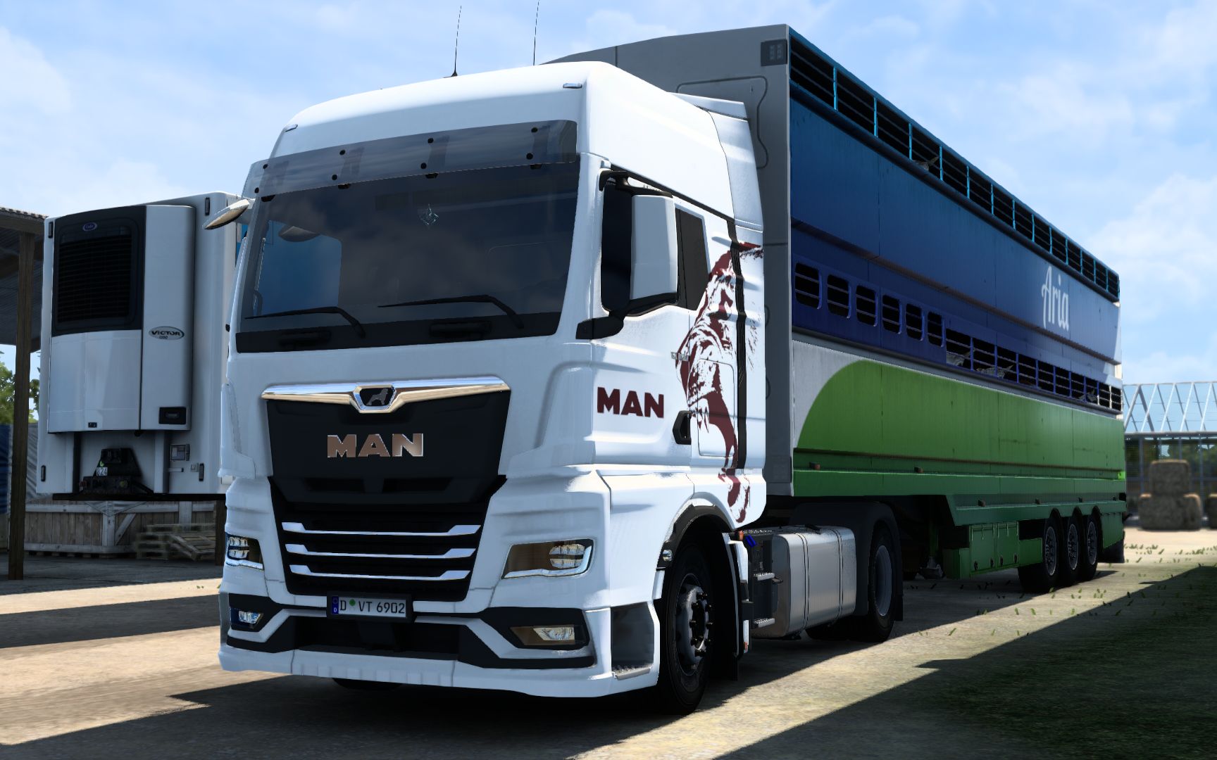 欧洲卡车模拟2驾驶曼恩tgx2020拉活牛从丹麦埃斯比约到奥尔堡