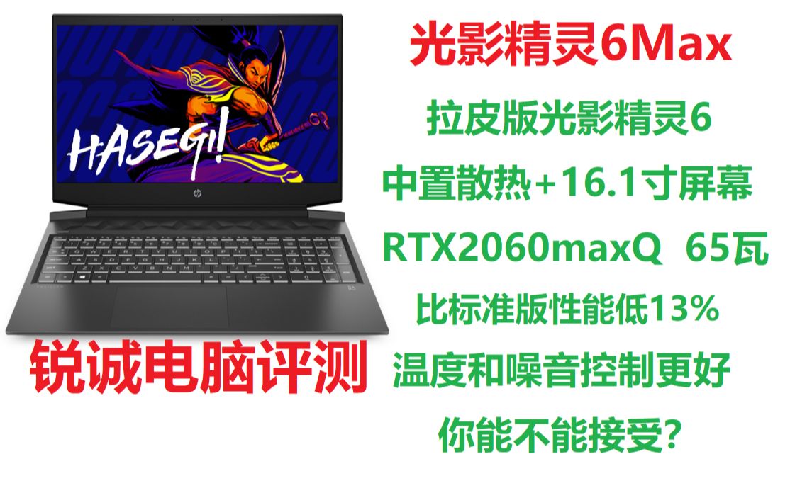 銳誠電腦評測16寸光影精靈6max十代i7rtx2060m電競屏65瓦功耗顯卡性能