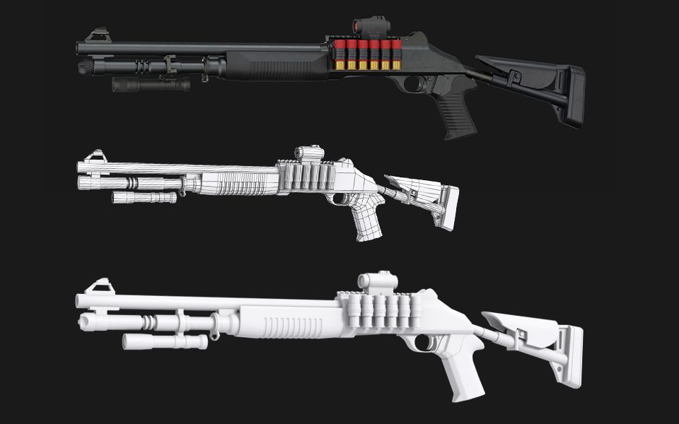 【3dmax武器建模】零基础入门必学案例散弹枪建模|布线建模技巧3d建模