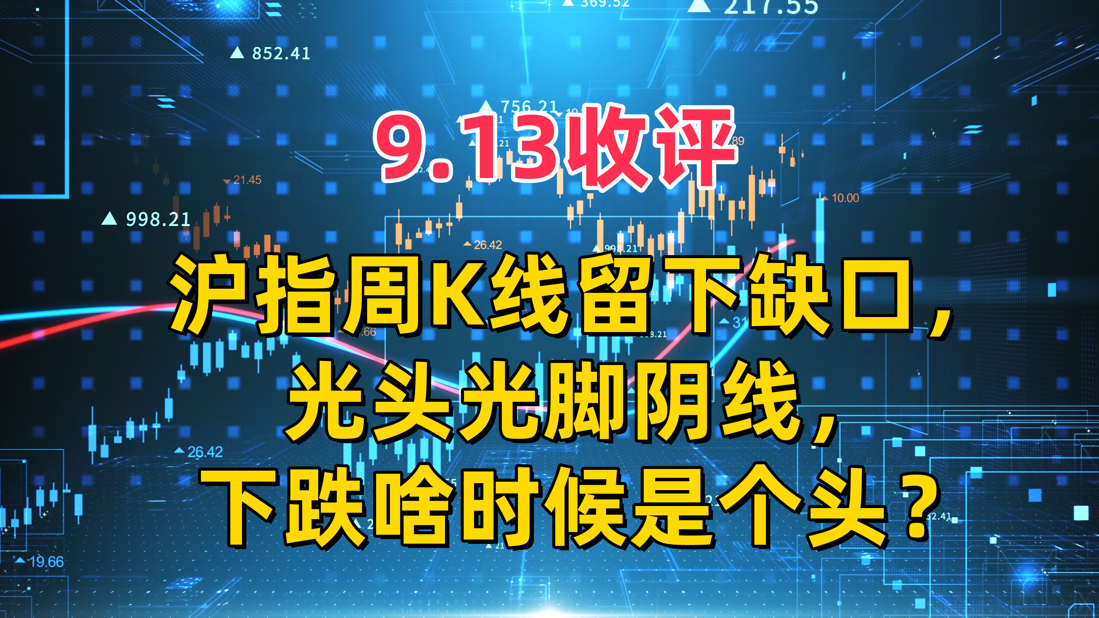 沪指周K线留下缺口,光头光脚阴线,下跌啥时候是个头?谈3点策略哔哩哔哩bilibili