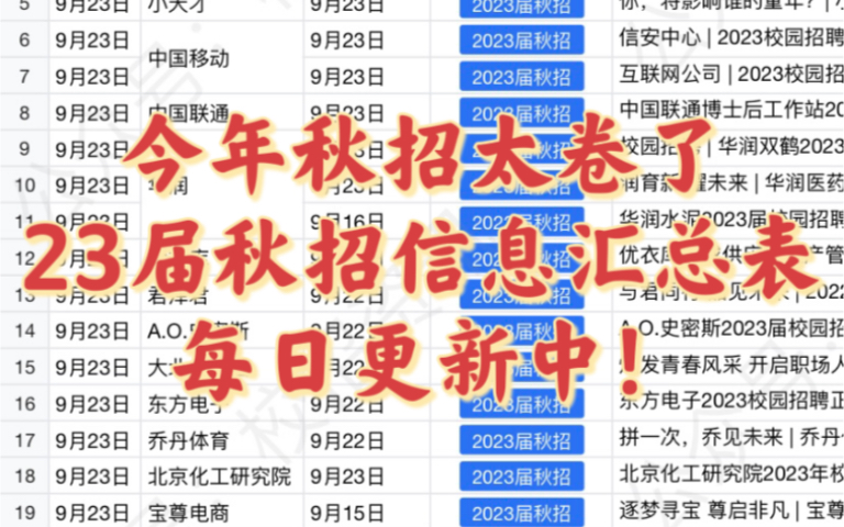 23届校招信息汇总表!持续更新中…..【2022.11.1更新】哔哩哔哩bilibili