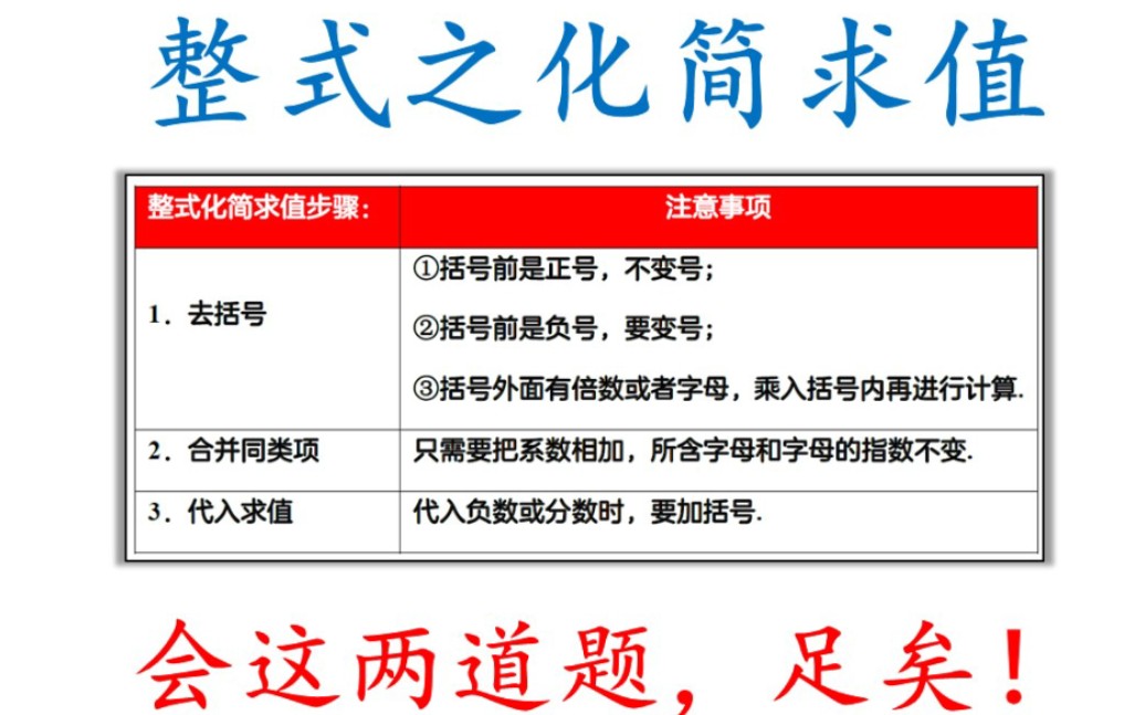 整式之常规化简求值:去括号、合并同类项、代入求值,两道题够了哔哩哔哩bilibili