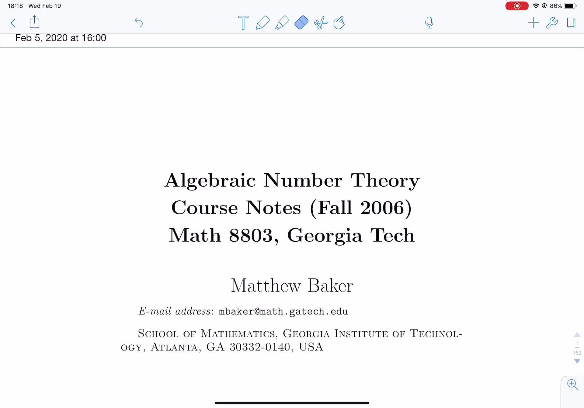 [图]Algebraic Number Theory代数数论Georgia tech笔记（合辑）