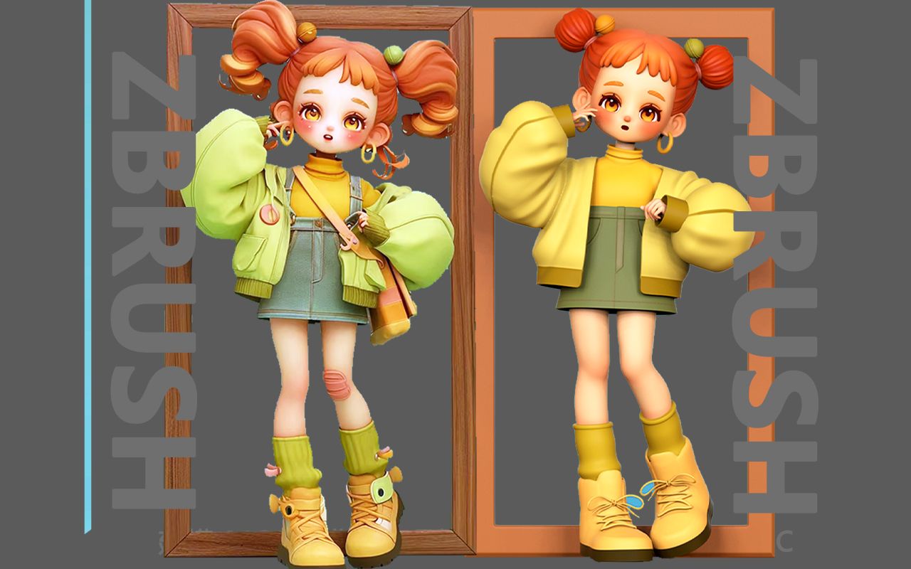 【zbrush角色建模】潮玩手办雕刻,氧氣女孩超可爱娃娃,zbrush超全角色