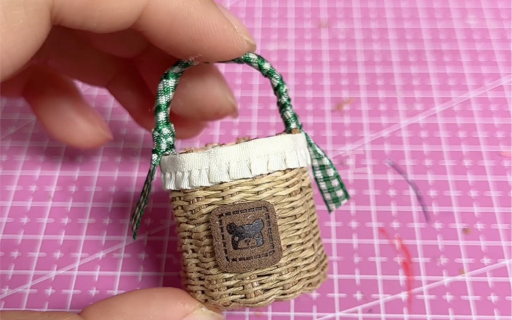 微缩纸藤编织小篮子,迷你小篮子,ob11娃用篮子小道具