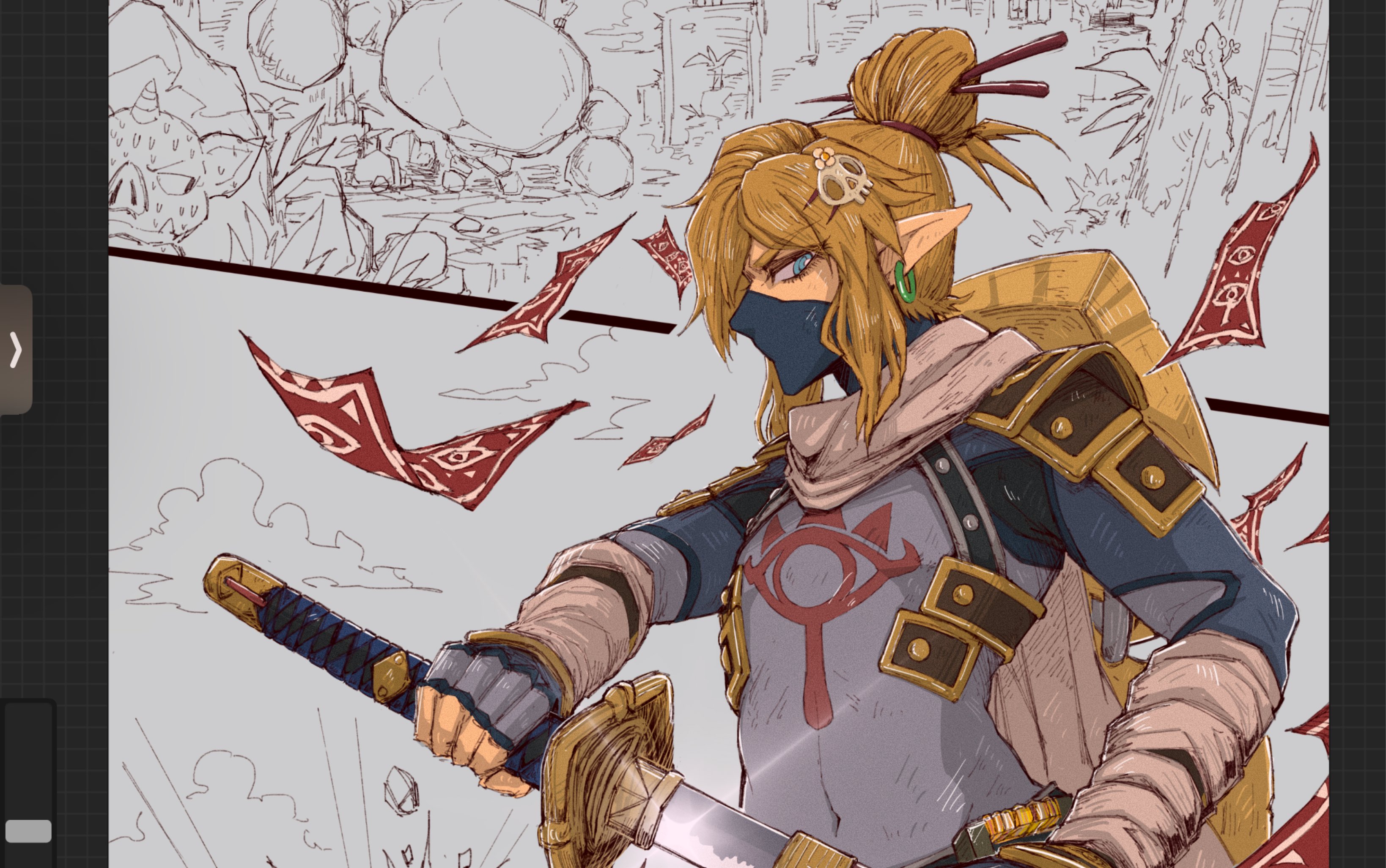 画个塞尔达传说拿着太刀的林克漫画草稿23