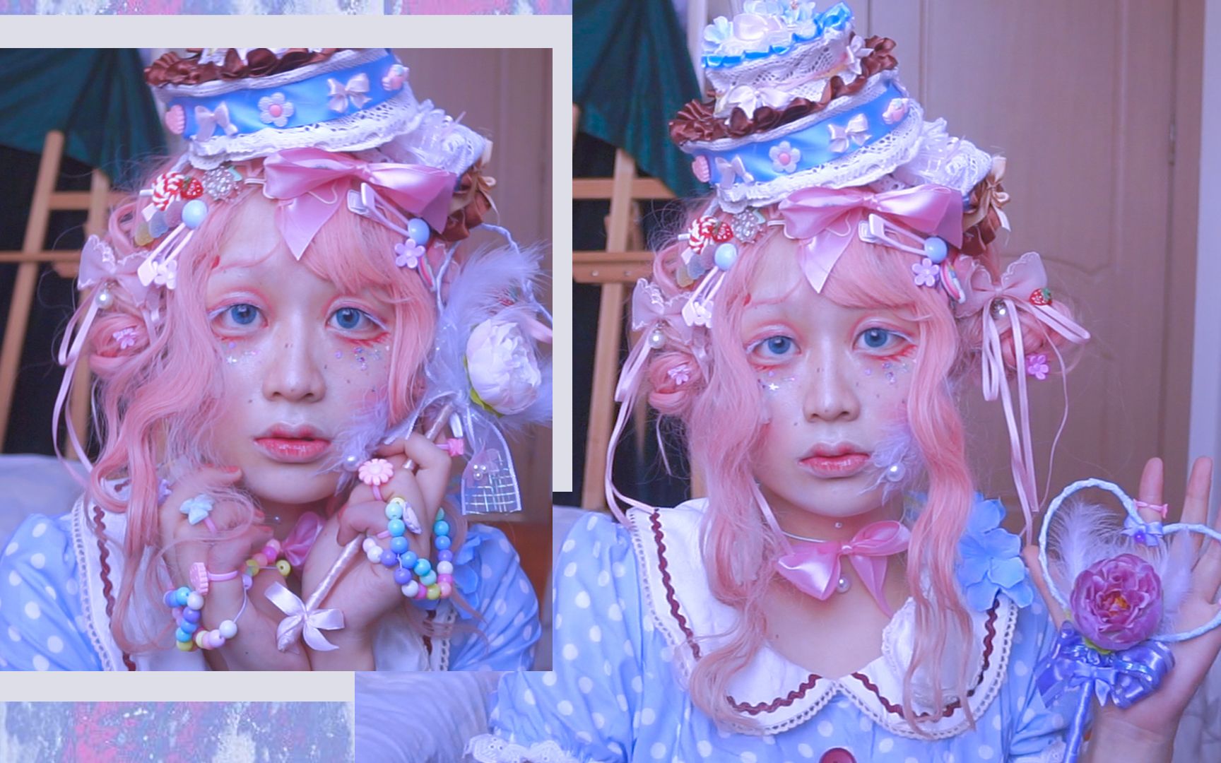 原宿甜娘妆容73粉蓝马卡龙蛋糕甜点73sweet lolita超详细化妆过程