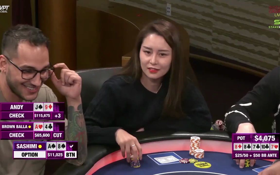 【德州扑克】日本美女牌手sashimi!翻牌中三条!