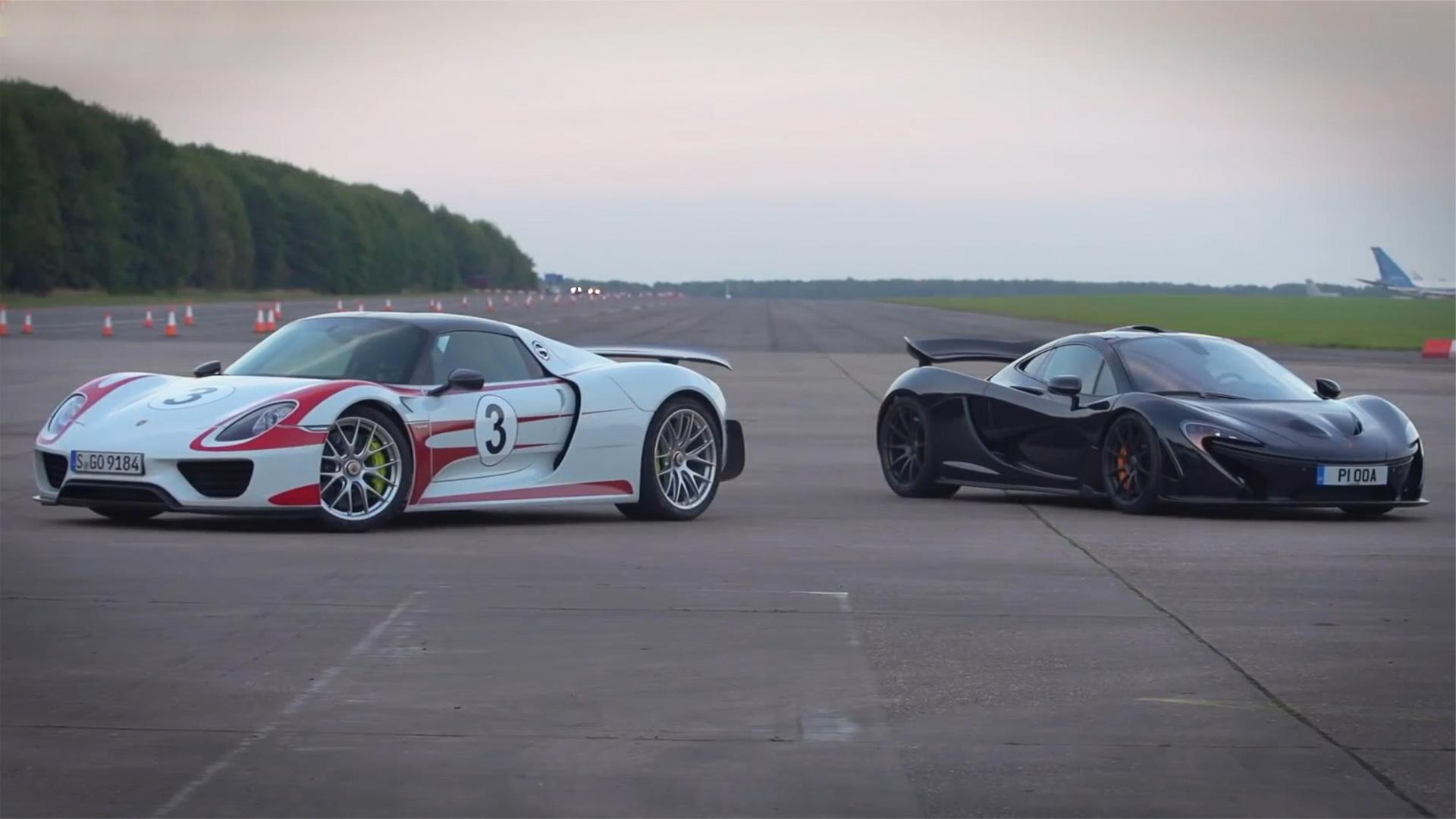 保时捷918spyder直线加速挑战迈凯伦p1,两辆车起步还是有差距的