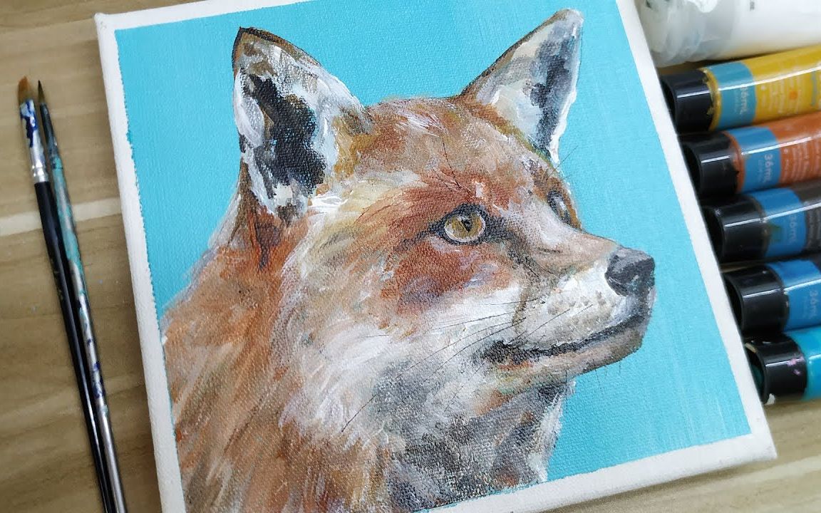 【丙烯畫】【繪畫教程】一隻紅色的狐狸-a red fox painting【新手向